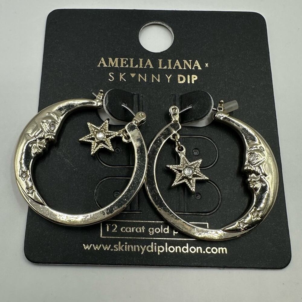Amelia Liana Skinny Dip Hoop earrings 12K gold plating Star Moon Boho NWT Sk*nny
